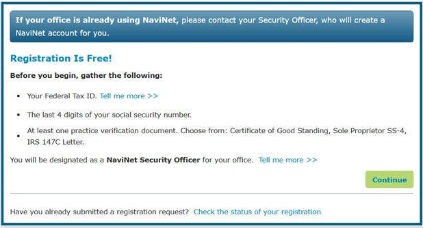 NaviNet's new registration homepage